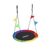 Relaxdays Columpio Nido Redondo Multicolor con banderines, Ajustable, Exterior Ø 120 cm, hasta 100 kg, Dimensiones 160 x