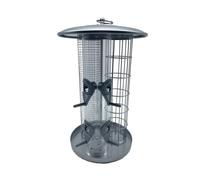 Comedero para pájaros Relaxdays, estación 3 en 1 para Semillas, Bolas de sebo y Cacahuetes, Resistente, Hierro, Plateado