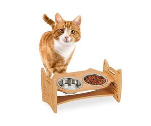 Relaxdays Comedero altura ajustable perro y gato marrón claro,plata