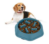 Relaxdays Comedero Antivoracidad Perro Diseño Huesos, Plato Canino Antiansiedad 500 ml, 4,5x19,5 cm, Azul