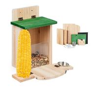 Relaxdays Comedero Ardillas Madera, DIY, Bebedero y Soporte para Mazorcas, para Montar, con Plataforma, Natural y Verde