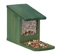 Relaxdays Comedero Ardillas, Madera y Plástico, Verde Oscuro, 17,5 x 12 x 25 cm