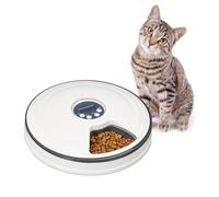 Relaxdays Comedero Automático Gatos, Dispensador Alimentos, 6 Porciones, 5,5 x 30,5 cm, con Temporizador, Blanco y Gris