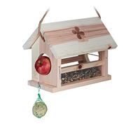 Relaxdays Comedero Aves Soporte para Bolas Grasa y Manzanas, Alimentador Pájaros Madera, 24x31x20cm, Resistente, Natural