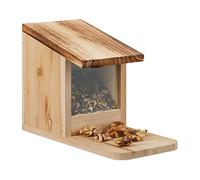 Relaxdays Comedero de Ardillas, Estación Alimentación, Madera, Techo Abatible y Plataforma, 17,5 x 12 x 25 cm, Natural