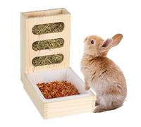Relaxdays Comedero Henera, Bandeja Conejo y Cobaya, Estante Heno Colgante, Accesorio Jaula Madera, Natural, 24 x 16 x 29 cm