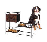 Relaxdays Comedero Elevado para Perros, 2 Cuencos INOX, con almacenaje, 76×90×27 cm, Armario Industrial, marrón