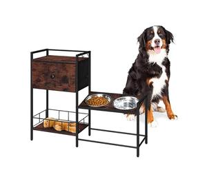 Relaxdays Comedero Elevado para Perros con 2 Cuencos de INOX, almacenaje, 76×90×27 cm, Armario Industrial marrón