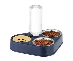 Relaxdays Comedero Gato, Bebedero Antisalpicaduras, Cuencos Comida Perro Pequeño, Botella 500ml, Acero, Azul/Plateado