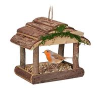 Relaxdays Comedero para Aves Corteza, Colgante, 19 x 22 x 16,5 cm, Jardín, Dispensado de Alimento Aves Pequeñas, Natural