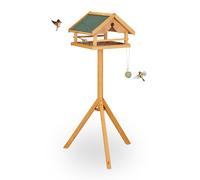 Relaxdays Comedero pájaros con soporte natural verde oscuro,marrón claro