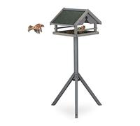 Relaxdays Comedero Pájaros con Soporte, Techo Resistente a Intemperie, Casa Alimentación, Madera, 120x62x55 cm, Gris