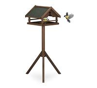 Relaxdays Comedero Pájaros con Soporte, Techo Resistente a Intemperie, Casa Alimentación, Madera, 120x62x55 cm, Marrón