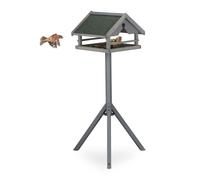 Relaxdays Comedero pájaros gris con soporte verde oscuro,gris