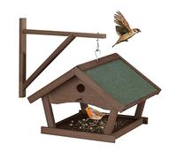 Relaxdays Comedero Pájaros Madera, Alimentador Aves Silvestres Colgante, Forma de Casa, Montaje de Pared, Jardín, Marrón