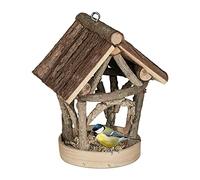 Relaxdays Comedero Pájaros Madera, Colgante, Forma de Casa, Alimentador Aves Silvestres, 22,5x17x13,5 cm, Marrón Natural