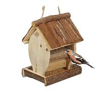 Relaxdays Comedero Pájaros Madera, para Colgar, Exterior, Alimentador Aves Pequeñas, 19,5 x 15 x 12,5cm, Marrón Natural