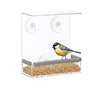 Relaxdays Comedero Pájaros Rectangular Acrílico, Alimentador Aves, para la Ventana, 16,5 x 15 x 7,5 cm, Transparente