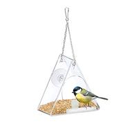 Relaxdays Comedero Pájaros Triángulo Acrílico, Alimentador Aves Colgante, para Ventana, 13 x 12,5 x 7,5 cm, Transparente