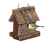 Relaxdays Comedero para Aves de Corteza, Colgante, 17 x 15 x 12 cm, Dispensador de Alimento para Aves Pequeñas, Natural