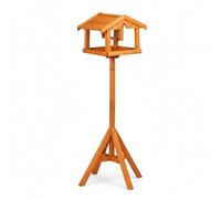 Relaxdays Comedero para pájaros con Poste y silo, jardín y terraza, Aves Silvestres, Madera de Abeto, Naranja