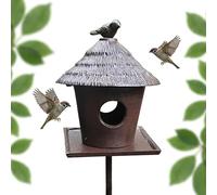 Relaxdays comedero para pájaros con Soporte, Hierro Fundido, depósito, jardín y terraza, Aves Silvestres, marrón