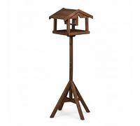 Relaxdays Comedero para pájaros con Soporte, silo de alimento, jardín y terraza, Aves Silvestres, Madera de Abeto marrón