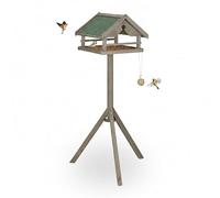 Relaxdays Comedero para pájaros con Soporte, Techo de Asfalto Impermeable, jardín, balcón, terraza, pajarera, Abeto, 80% Madera, marrón, 120 x 37 x 37 cm