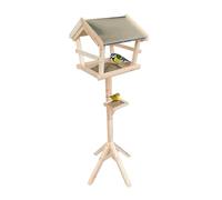 Relaxdays Comedero para pájaros con Soporte, Techo de Metal, jardín, balcón, pajarera, Madera de Abeto, Natural, 80%, 121 x 36 x 30 cm