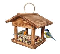 Relaxdays Comedero para pájaros de Madera con casita Colgante, 22x26x22 cm, para jardín y balcón, Flameado