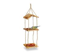 Relaxdays Comedero para Pájaros de Madera Natural, Colgante, para Aves Silvestres, 2 Cuencos, 73 x 20 x 20 cm, Algodón
