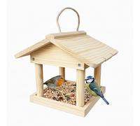 Relaxdays Comedero para pájaros Tipo casita, Madera, Colgante, 22x26x22 cm, jardín y balcón, Natural