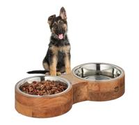 Relaxdays Comedero Perros, 2 Cuencos de Acero Inoxidable de 2,2 L, 8 x 48 x 22 cm, Bebedero Mascota, Natural/Plateado