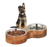 Relaxdays Comedero Perros, 2 Cuencos de Acero Inoxidable de 2,2 L, 8 x 48 x 22 cm, Bebedero Mascota, Natural/Plateado