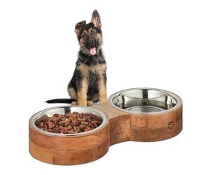 Relaxdays Comedero Perros, 2 Cuencos de Acero Inoxidable de 2,2 L, 8 x 48 x 22 cm, Bebedero Mascota, Natural/Plateado
