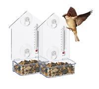 Relaxdays Comederos para pájaros con termómetro rojo,transparente