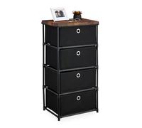 Relaxdays Cómoda, 4 Cajones de Tela, Metal, Efecto Madera, 85 x 43 x 33 cm, Cajonera Pasillo, Dormitorio, Negro/Marrón