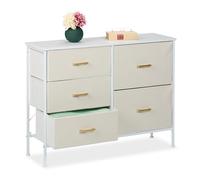 Relaxdays Cómoda 5 Cajones de Tela, 76 x 100 x 31 cm, Mueble Recibidor, Cajonera Pasillo y Dormitorio, Blanco y Dorado, Terciopelo