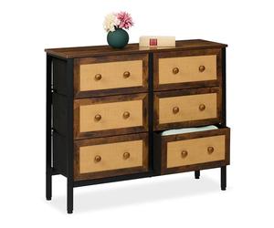Relaxdays Cómoda 6 Cajones, 83x100x32 cm, Efecto Ratán, Mueble Recibidor, Cajonera Pasillo y Dormitorio, Marrón/Negro