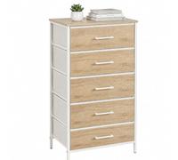 Relaxdays Cómoda, 94 x 45 x 30 cm, 5 cajones de Tela, Metal, Dormitorio | MDF, natural/blanco, pasillo
