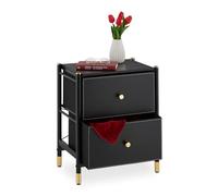 Relaxdays Cómoda con 2 Cajones, 55,5 x 46 x 33 cm, Aparadora de Acero y MDF, Mueble Pasillo o Dormitorio, Negro y Dorado