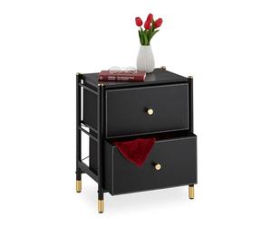 Relaxdays Cómoda con 2 Cajones, 55,5 x 46 x 33 cm, Aparadora de Acero y MDF, Mueble Pasillo o Dormitorio, Negro y Dorado