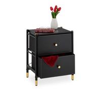 Relaxdays Armario Auxiliar Cómoda con 2 Cajones, 55,5 x 46 x 33 cm, Aparadora de Acero y MDF, Mueble Pasillo o Dormitorio, Negro y Dorado