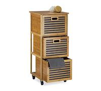 Relaxdays Cómoda con 3 cajones para el Cuarto de baño, bambú, 92 x 41 x 41 cm, con Ruedas, transportable, Color Natural