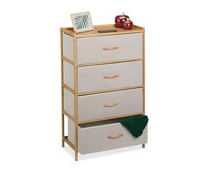 Relaxdays Cómoda de Bambú, 4 Cajones de Tela, Cajonera Salón, Aparador Dormitorio, 94 x 58 x 32,5 cm, Natural y Beige