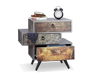 Relaxdays Cómoda de Estilo Desgastado con 3 Cajones, MDF y Hierro, Gris, 60x60x40 cm