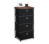 Relaxdays Cómoda efecto madera con cajones de tela marrón,negro,plata