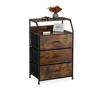 Relaxdays Cómoda 3 Cajones y 2 Baldas, Libros y Decoración, Cajonera Estante Industrial, 5x61x42 cm, Marrón y Negro, Acero, 96,5 x 61 x 42 cm Aprox