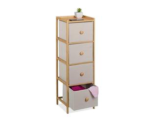 Relaxdays Cómoda Estrecha, 94 x 31 x 30 cm, Minicómoda Pasillo, Dormitorio o Salón, 4 Cajones de Tela, Beige y Natural