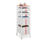 Relaxdays Cómoda Infantil, 4 Cajones de Tela, Cajonera Habitación Juguetes, Niños, 109,5 x 36 x 40,5 cm, Blanco y Rosa, Acero